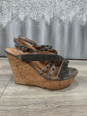 Not Rated Gunmetal Embellished Cork Wedge Sandals